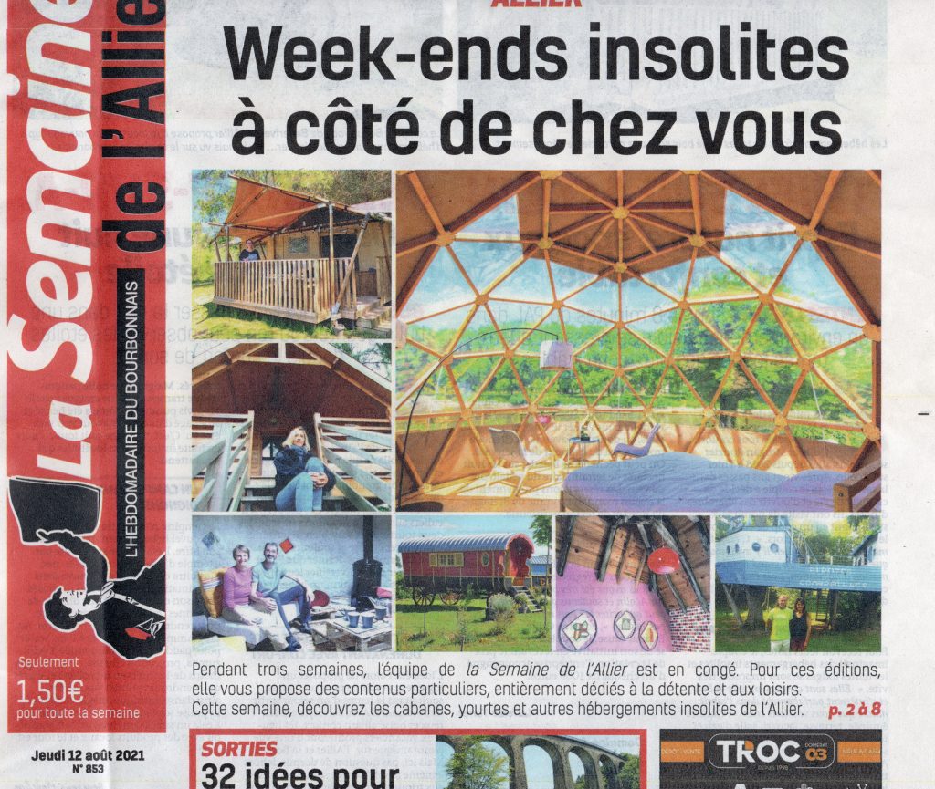article de presse dédié aux hébergements insolites dans l'Allier près de chez vous